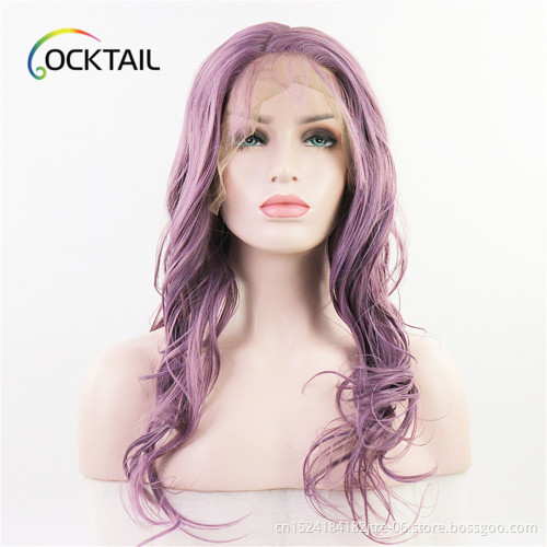 factory synthetic lace frontal wig longest purple deep wave hair synthetic lace frontal wigs